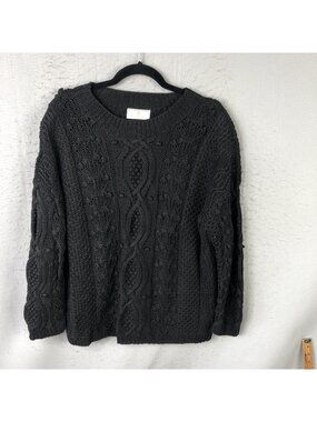 Vintage Express Sweater Womens S Gray Handknit Chunky Cable Knit Fisherman